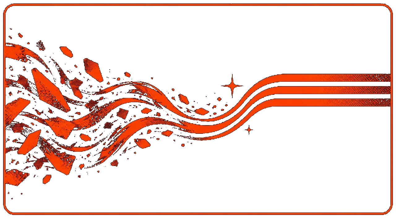 Tangled orange signal lines and scattered fragments resolving into orderly parallel lines, showing project chaos becoming dependable delivery